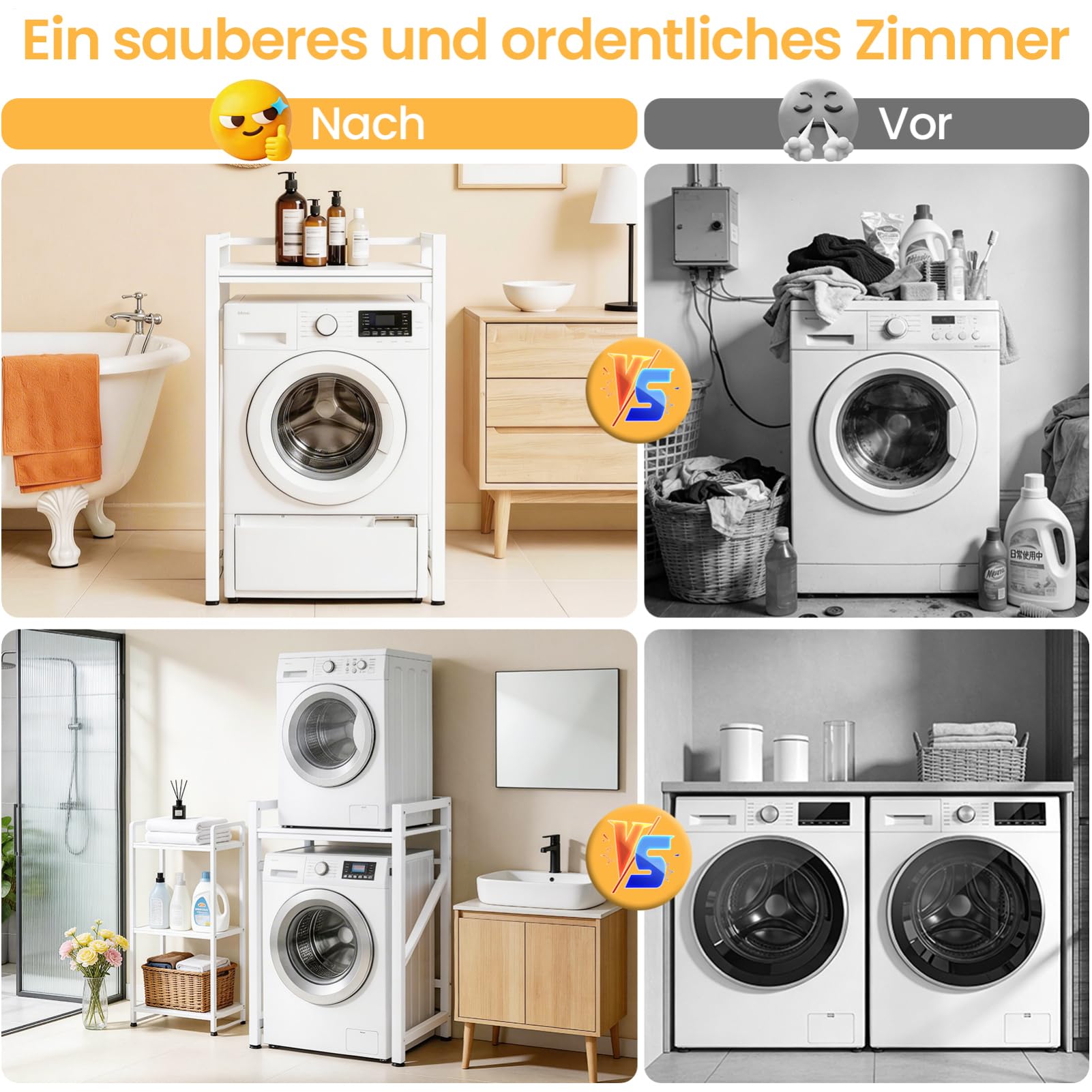 Waschmaschinenregal, Waschmaschinen Trockner Schrank Tragfähigkeit 350kg, Höhenverstellbare Lagerregaleinheit Über Der Waschmaschinenschrank, Über Dem Waschmaschinenregal für Waschküche balkon