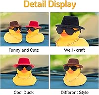 Vista 2 de wonuu Adornos de pato de goma, 2 piezas, decoración de tablero de instrumentos de pato amarillo con mini sombrero