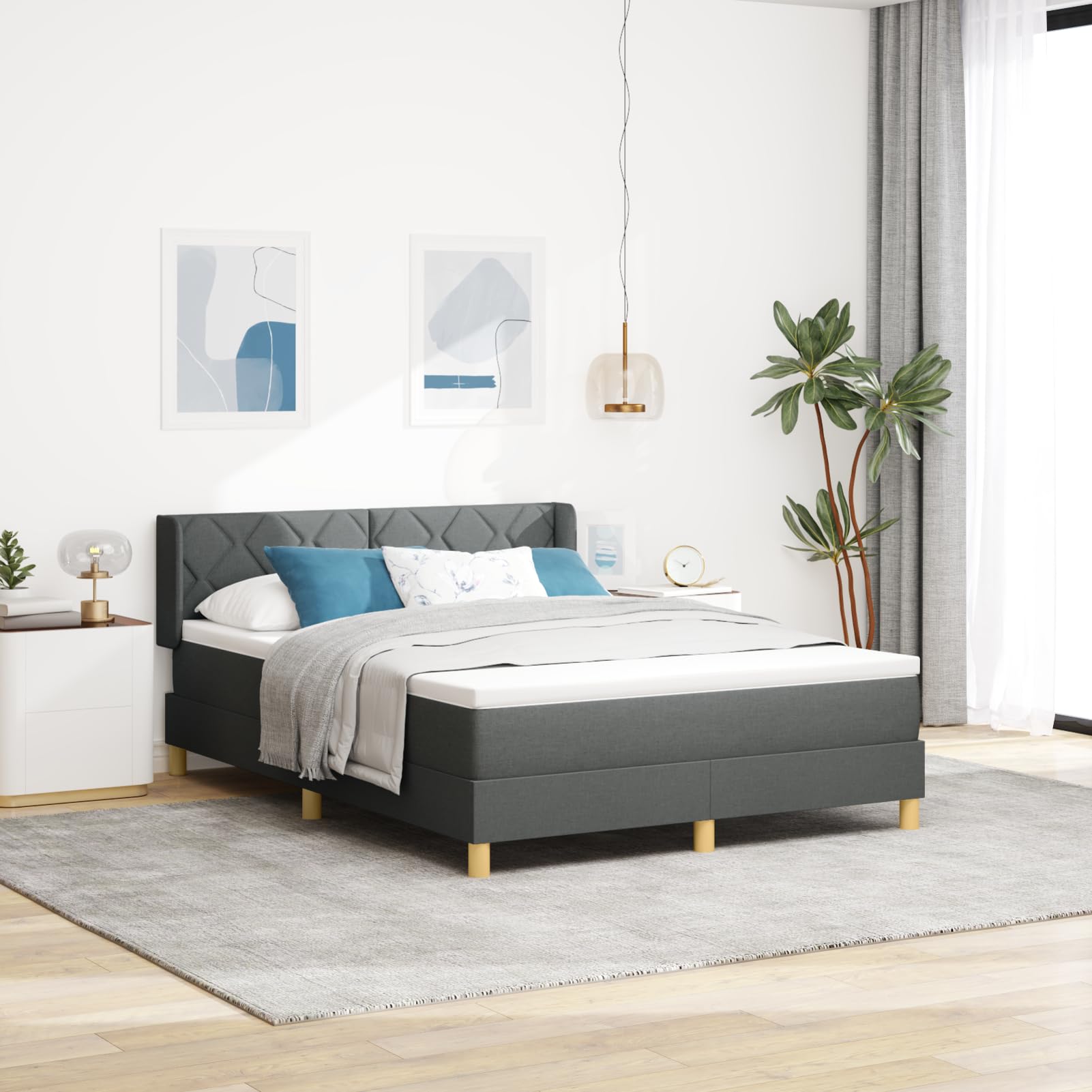 Fasba Cama con Base de Muelles y Colchón Gris Oscuro 160x200 cm Tela