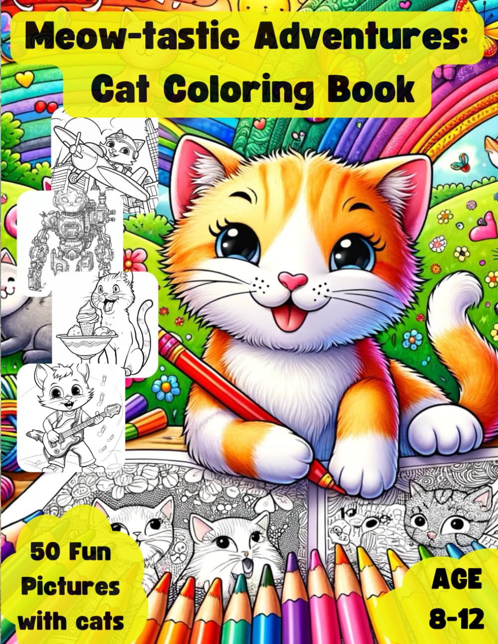 Meow-tastic Adventures: Cat Coloring Book: 50 Colorful Adventures: Join Happy Cats in Their Secret World of Fun! Age 8-12