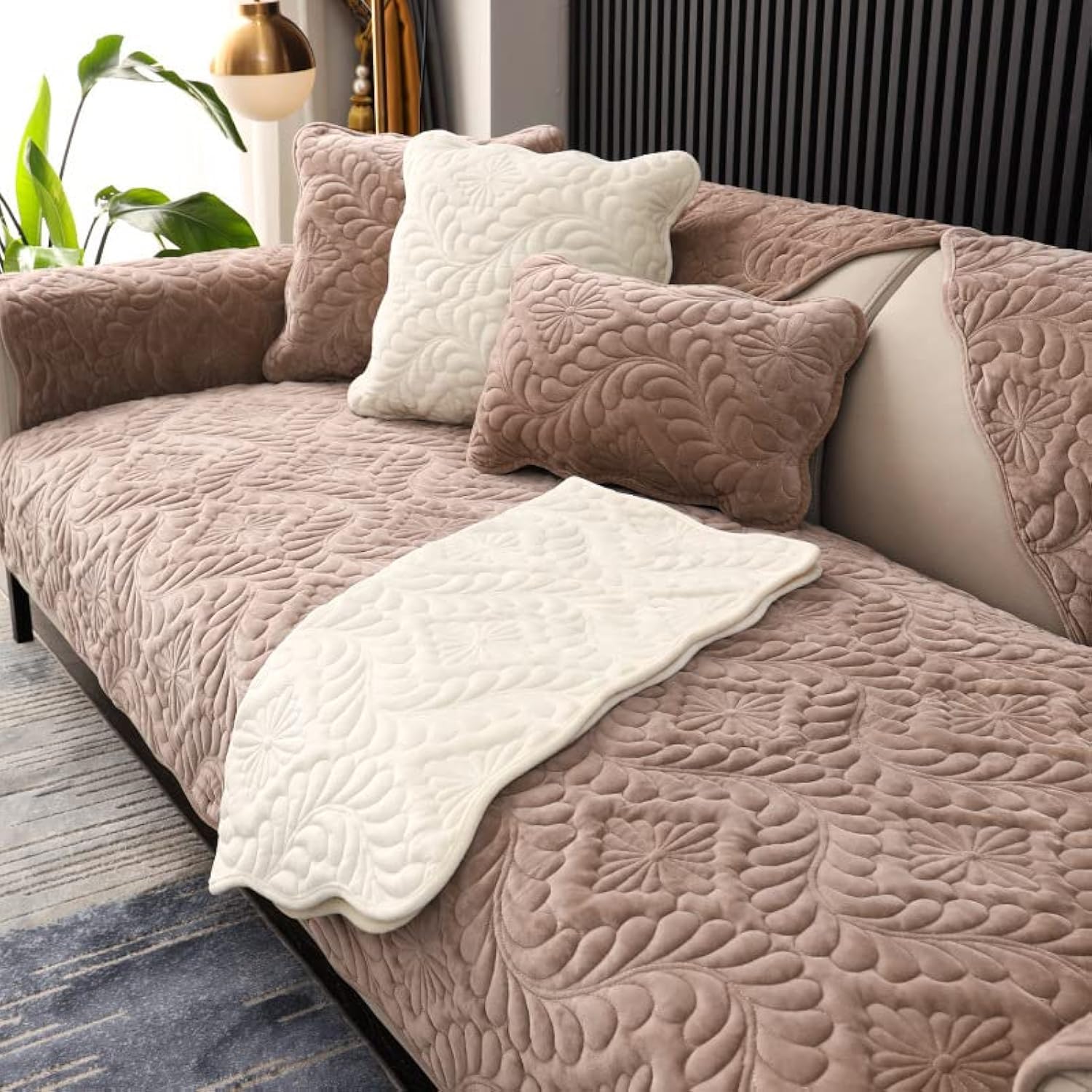 Copridivano lavabile in peluche, copridivano morbido (110 x 210 cm, caffè chiaro A) – ideale per proprietari di casa e animali domestici