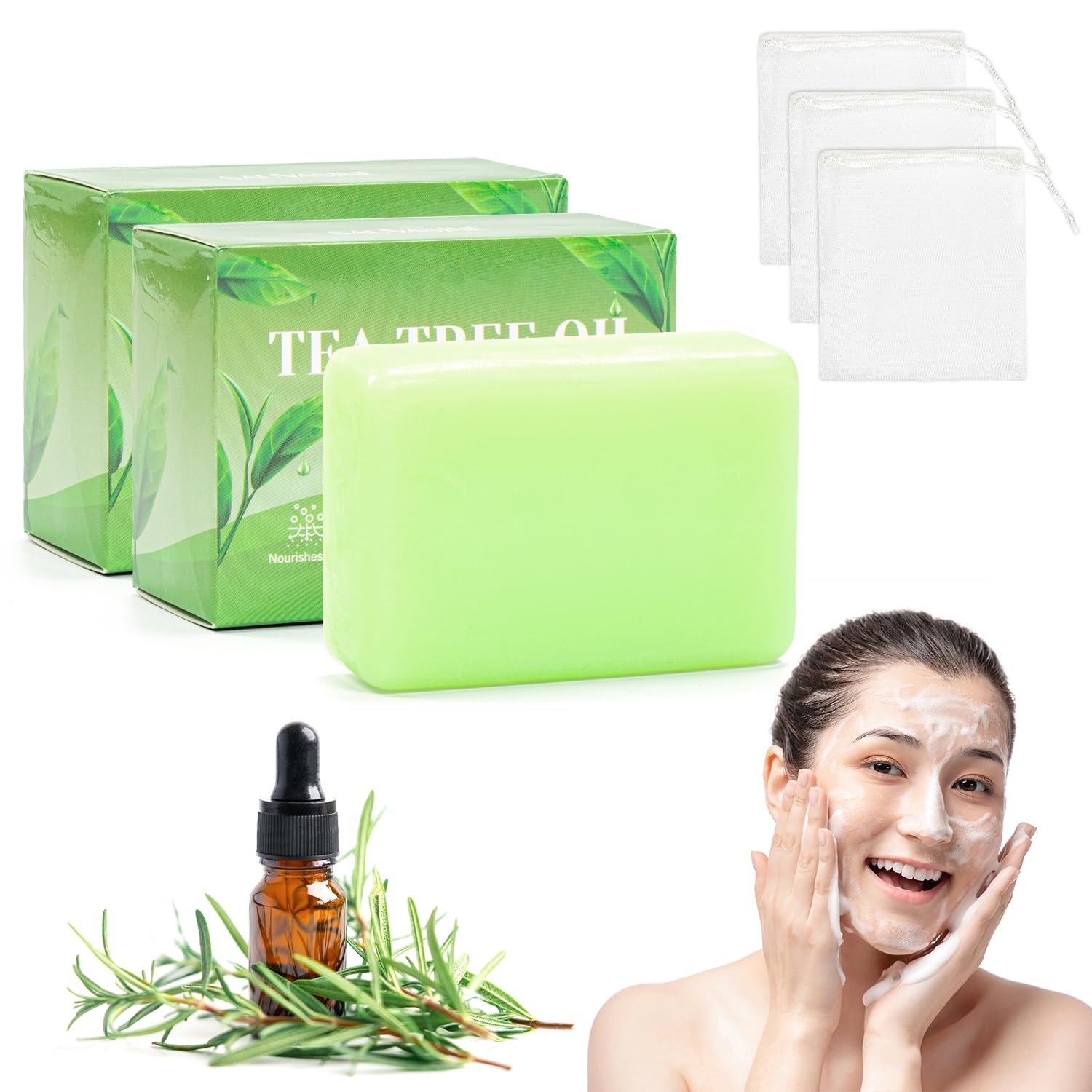 Lot De 2 Savons À L’arbre À Thé, Savon Nettoyant – Pour Visage, Corps Et Mains. Nettoyage En Profondeur, Contrôle Du Sébum, Apaisement, Hydratation Et Réparation Cutanée