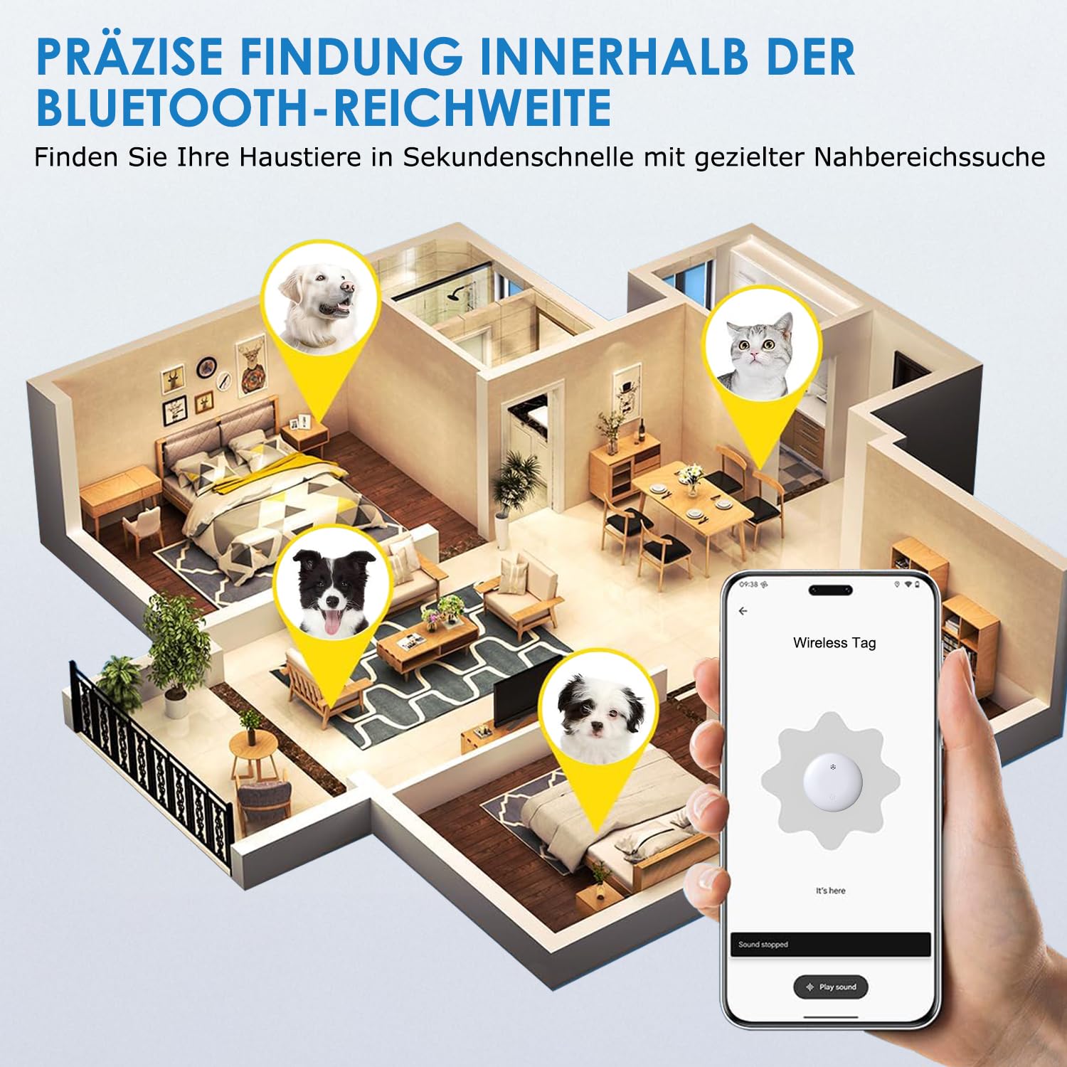 Haustier-Tracker für Android-Handys mit Halsbandhülle, Bluetooth-Tracker, austauschbare Batterie, IP68 wasserdicht für Hunde/Katzen, kompatibel mit Google Find Hub (nur Android, kein GPS), 1 Stück