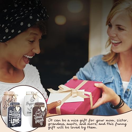 Miniatura 4 de Weysat Juego de 4 tarros de madera para decoración de pared de cocina, de 5 x 8 pulgadas, decoración rústica y inspiradora para cocina, decoración