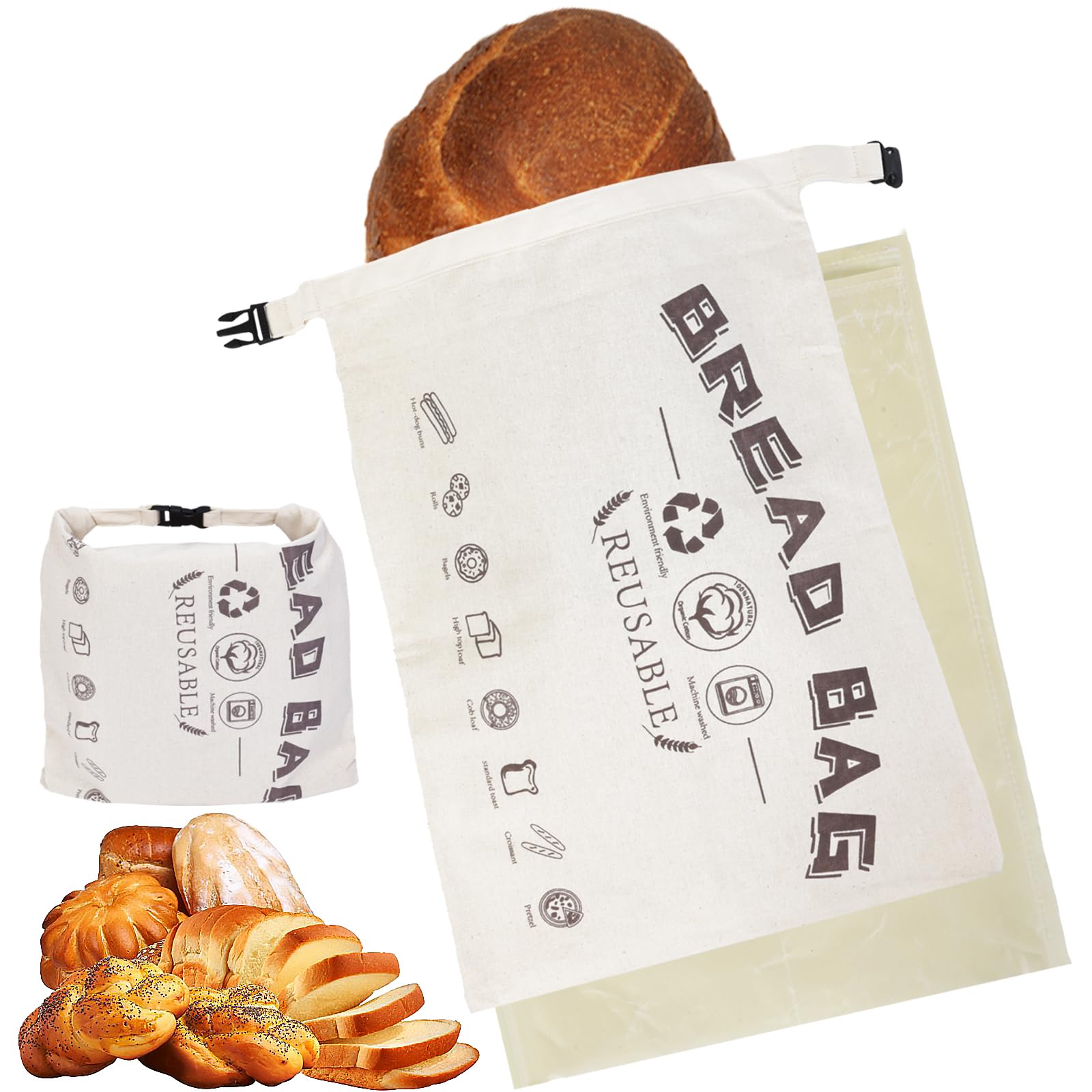 Bread Bags for Homemade Bread 2 Pack, XL Reusable Linen Food Storage Bags with Beeswax Lining- Storage Bags for Homemade Bread - Making Accessories