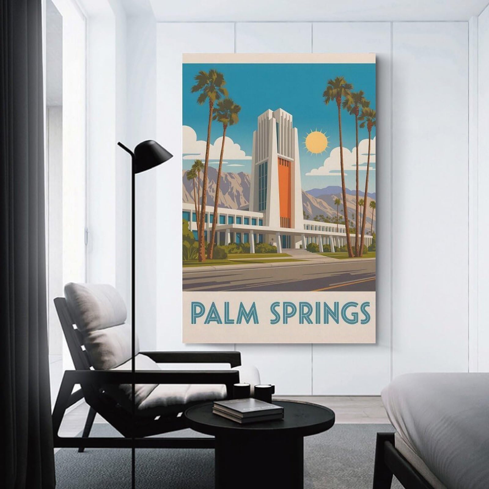 Junmoney Palm Springs Travel Poster Illustration Wall Picture Print 20x30inch(50x75cm), for Apartment Walls, Studios Or Work Areas, A Simple Refresh for Blank Walls