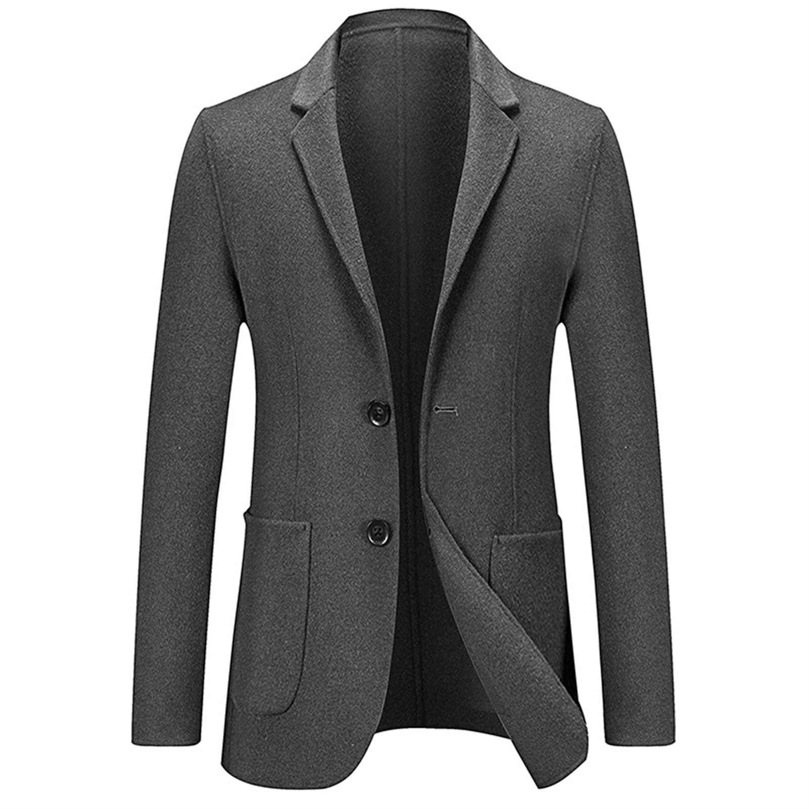 Men's Casual Wool Blend Sport Coat Vintage Slim Fit 2 Button Suit Jackets Lightweight Solid Blazer Overcoats (Grey,XX-Large)