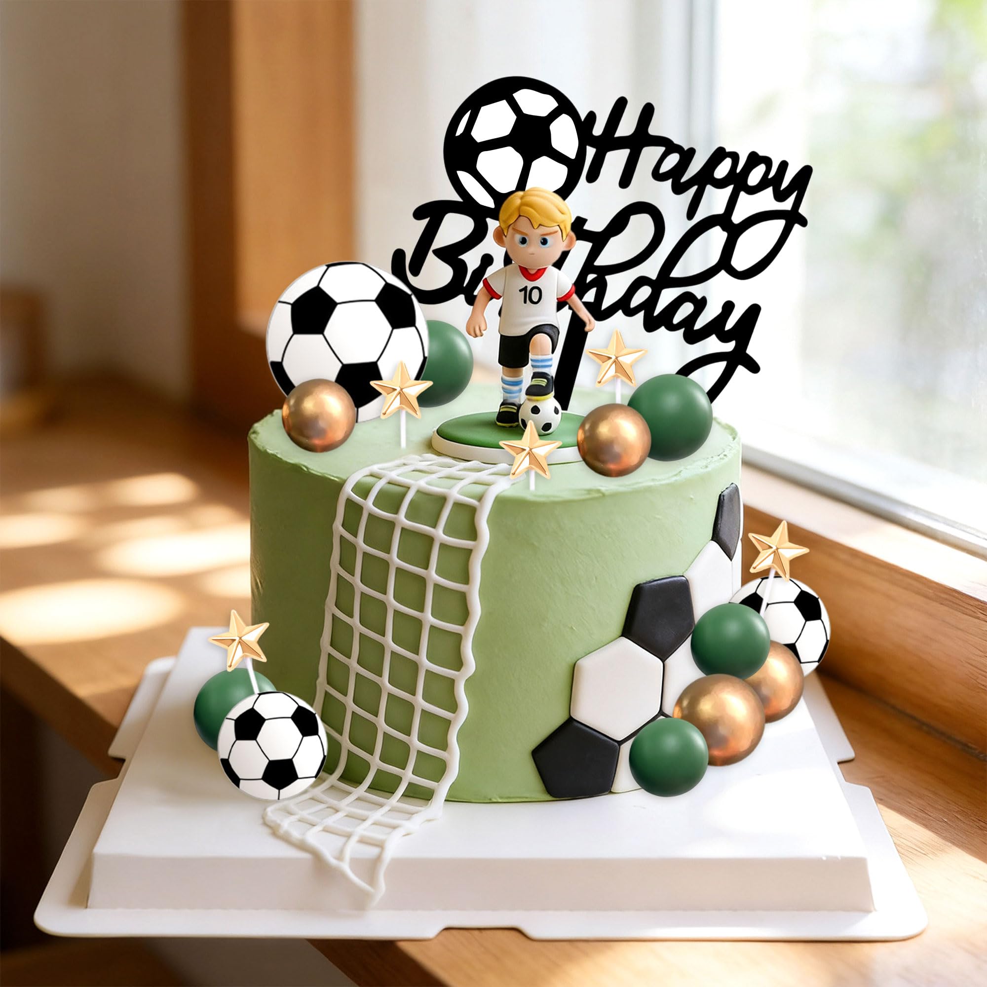 Soccer Cake Topper Soccer Ball Player Cake Decorations Football Birthday Cake Decoration for Men Soccer Sport Theme Birthday Party Supplies