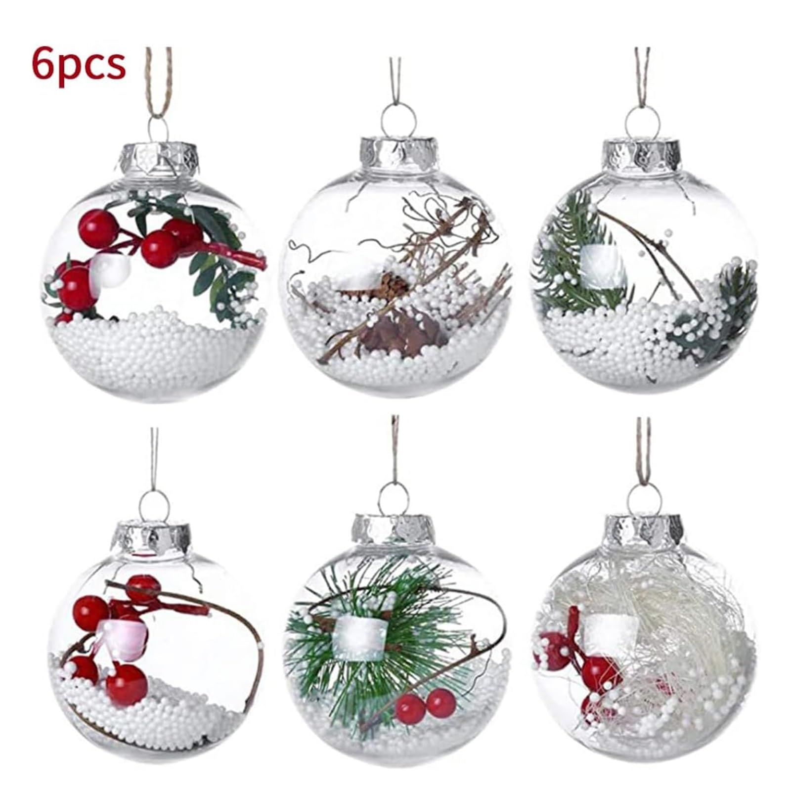 6 Adornos navideños Transparentes exquisitos, Colgantes for Decorar el árbol de Navidad y Fiestas Adornos con Brillo