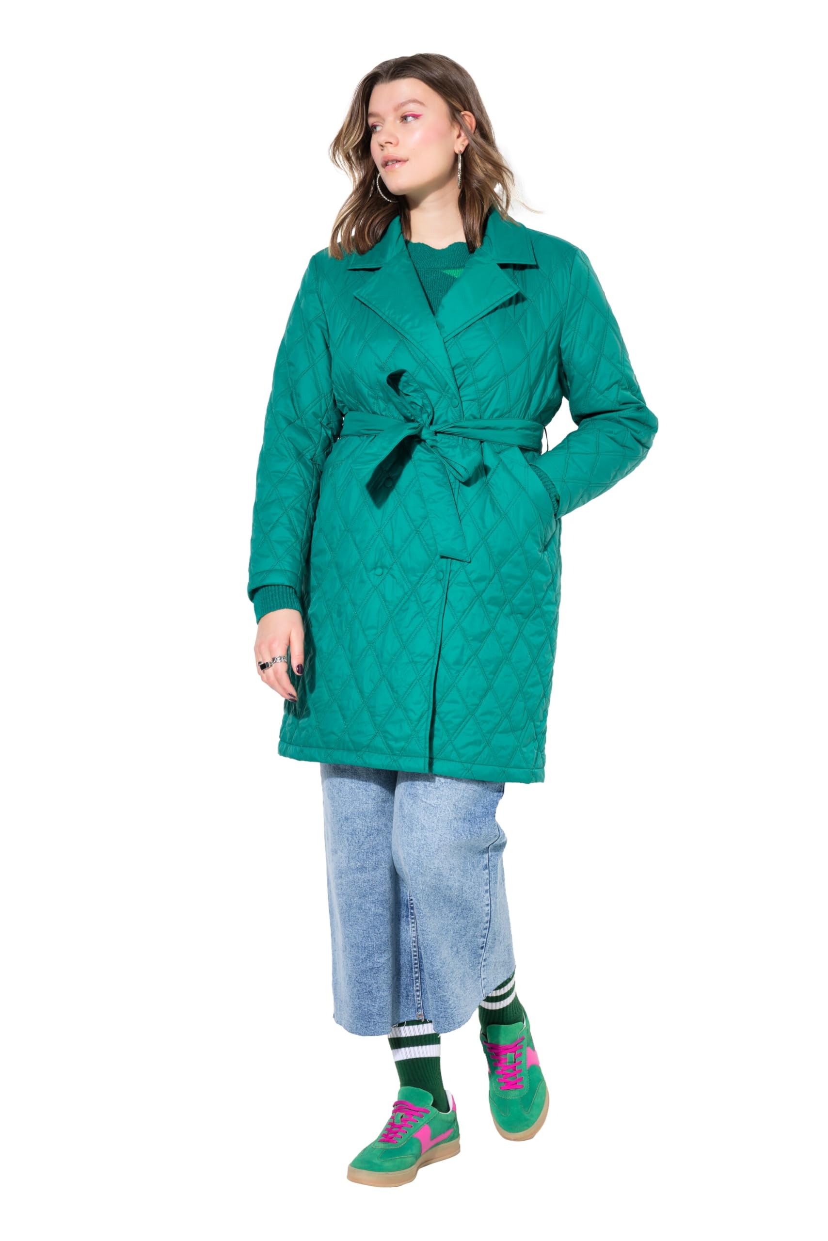 Studio Untold Damen große Größen Übergrößen Plus Size Steppmantel, Loose A-Line, doppelreihige Knopfleiste 838915