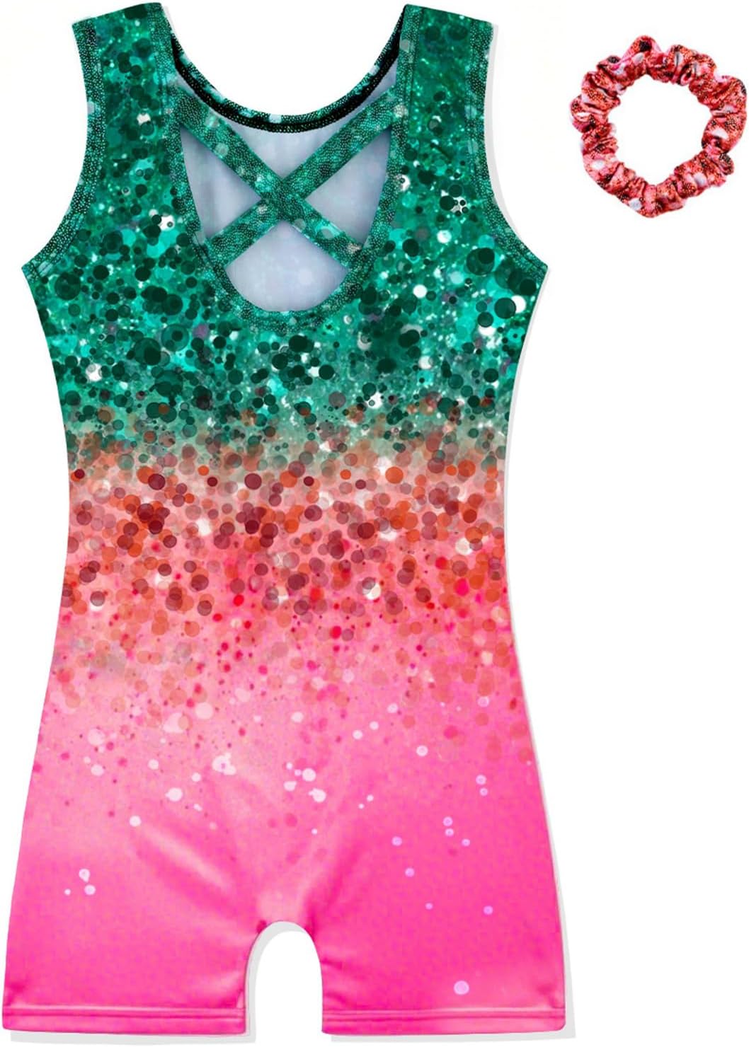 HOZIY Gymnastics Leotards for Girls with Shorts Biketards Dance Tumbling Outfits Matching Scrunchies 1-12 Years Old