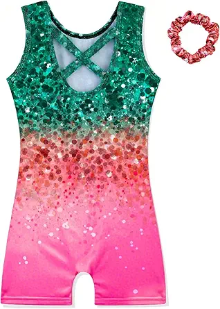 HOZIY Gymnastics Leotards for Girls with Shorts Biketards Dance Tumbling Outfits Matching Scrunchies 1-12 Years Old