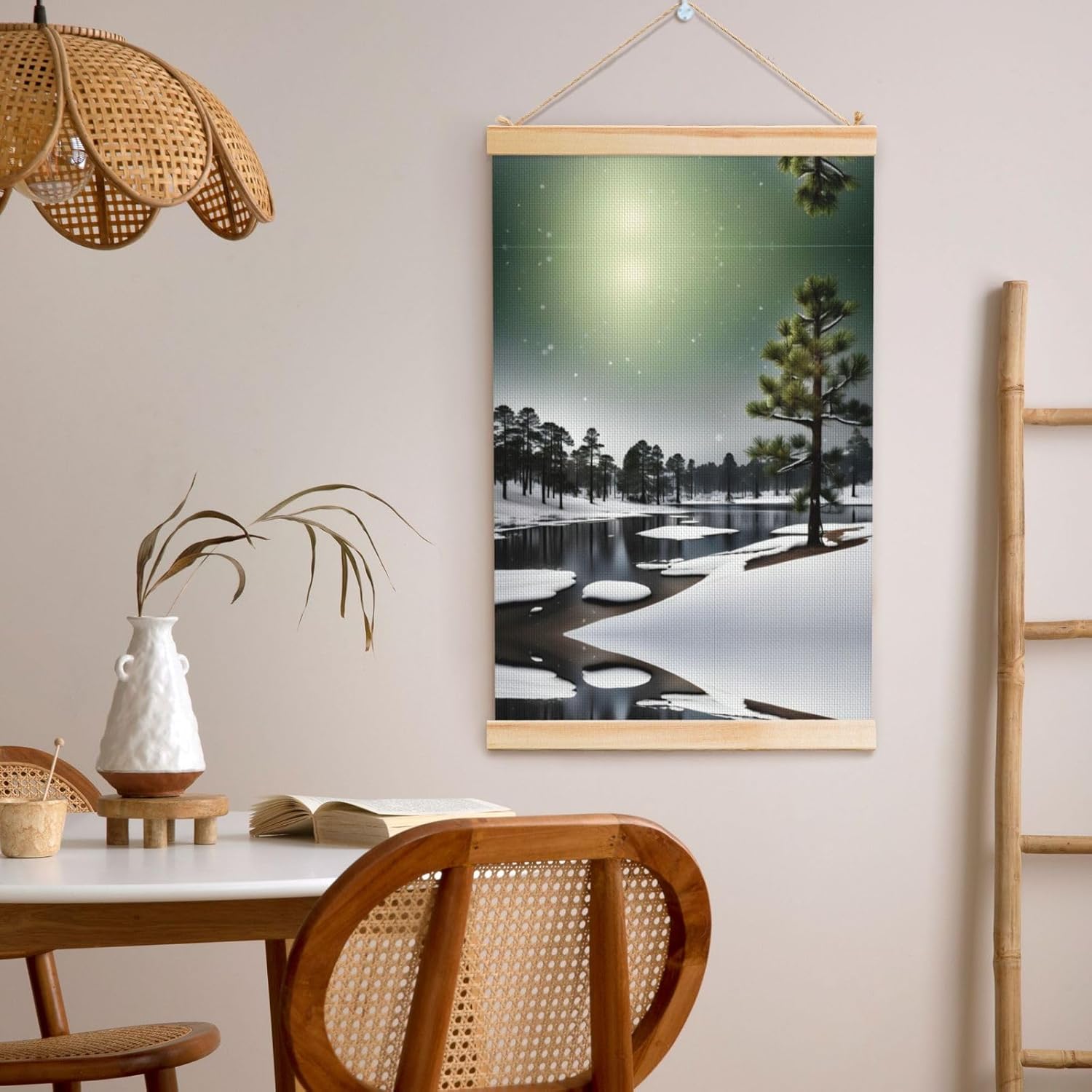 Pine Needle Tree Winter Print Poster Hanger,Hanging Poster, Poster Frame,Wood Poster Hanger, For Wall Hanging