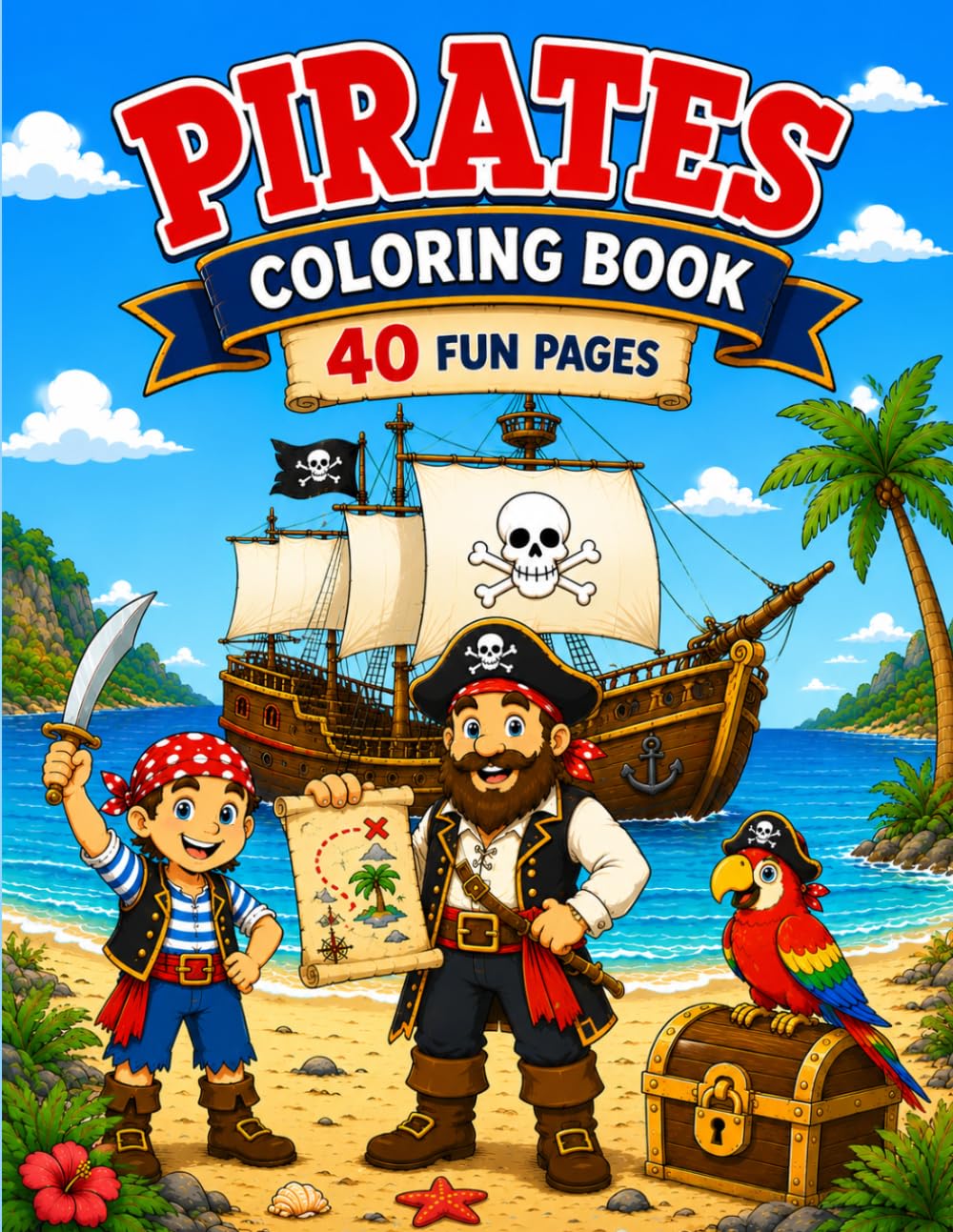 Pirates Coloring Book: 40 Fun Pirate Coloring Pages for Kids Ages 5-8