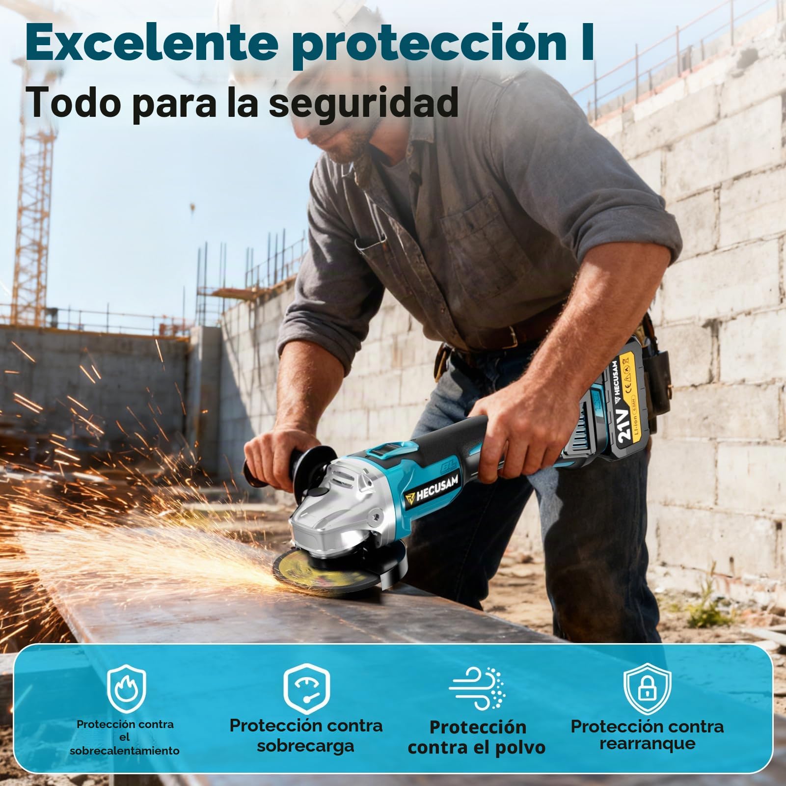 Amoladora angular con batería de 125 mm, juego de amoladora angular Flex con 2 baterías de 4.0 Ah, motor sin escobillas de 1200 W de 4 etapas de regulación 10.500 RPM, 10 piezas de discos de corte