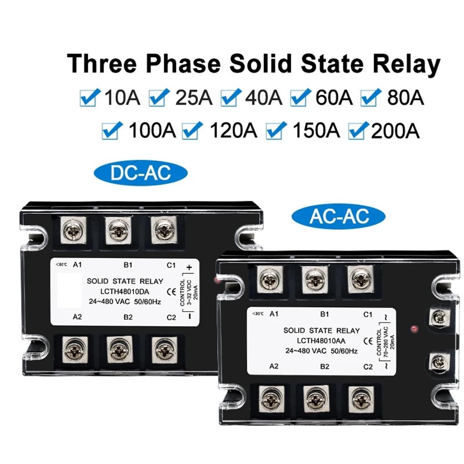 Relé de estado sólido trifásico 10 A, 25 A, 40 A, 60 A, 80 A, 100 A, 120 A, 150 A, 200 A, control de, control de CC, CA, 25 A, 380 V(AC-AC,10A)