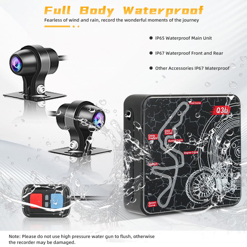 VSYSTO Moto Dash Cam, Obiettivo Grandangolare 130° Fotocamera Anteriore e Posteriore 1080P con WiFi, Impermeabile, Visione notturna, Sensore G, Monitoraggio parcheggio, promemoria guasti(grigio)