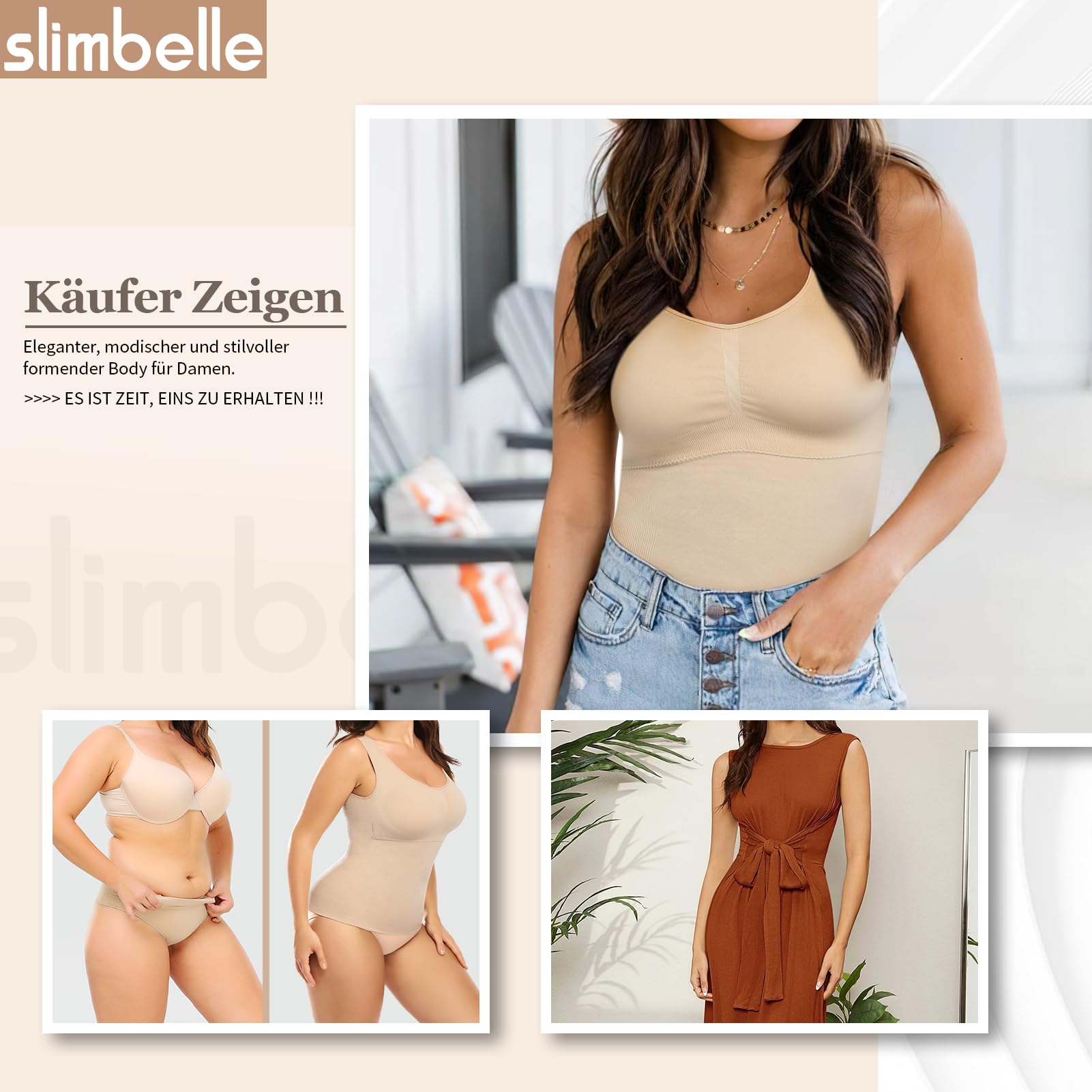 SLIMBELLE Damski podkoszulek biustonosz, koszula, bezszwowy tank top ze zdejmowanymi miseczkami, wyszczuplający brzuch, bez fiszbin, koszulka, modelująca figurę, modelująca sylwetkę, modelująca