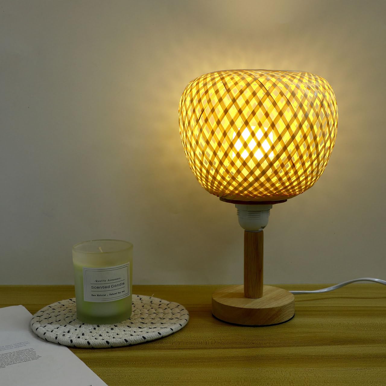 Happyyami Paralume in rattan intrecciato paralume in tessuto lampadario paralume in rattan cesto a sospensione copertura per lampada a sospensione lampada da
