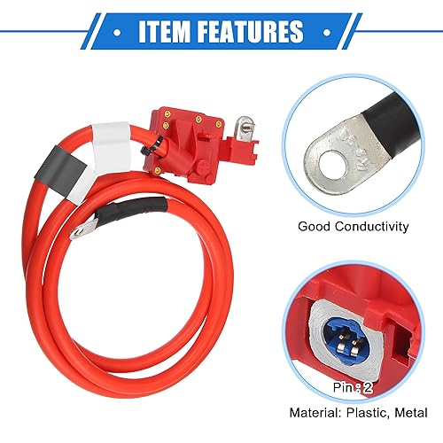 Miniatura 4 de Cable de terminal de batería positivo para automóvil compatible con BMW 528i 535i 550i M5 2008-2010, fusible rojo de plástico duradero, cable de