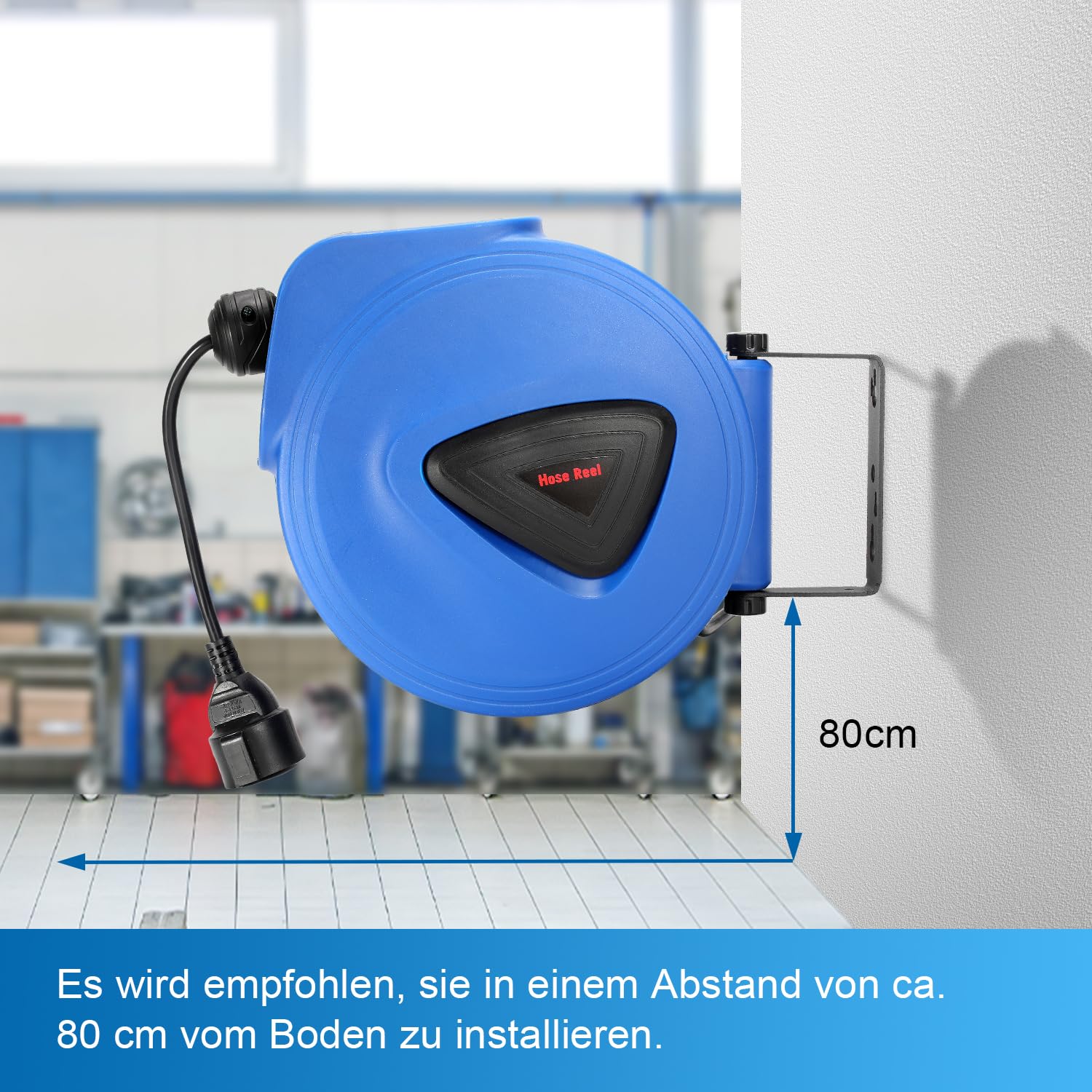 Avvolgicavo automatico, 20 m + 1,5 m, montaggio a parete, girevole a 180°, avvolgicavo automatico per officina e stoccaggio, con funzione di arresto, spina singola
