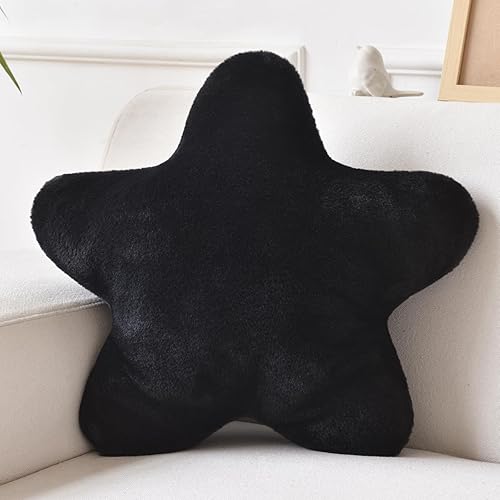 Xiashrk Star Pillow, Decorative Throw Pillows for Bed Couch, 15" Star Shaped Pillow Plush Floor Cushions Room Decor Pillow with Faux Rabbit Fur for Sofa Bedroom Living Room (Black, 15" x 15") - Black - 15" x 15"