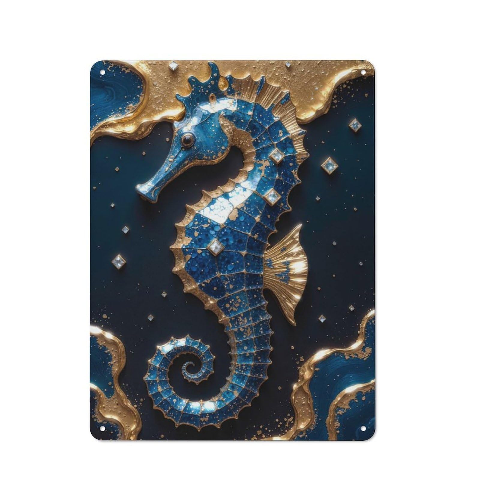 Junmoney Gold Seahorse Kintsugi Retro Metal Plaque 40X30cm For Dining Room Or Kitchen, For Kitchen, Dining Room And Home Bar Wall Decor