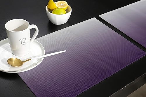 Miniatura 5 de Juego de 6 manteles individuales para mesa de comedor, manteles individuales de lino degradado morado y gris para mesa de cocina, manteles