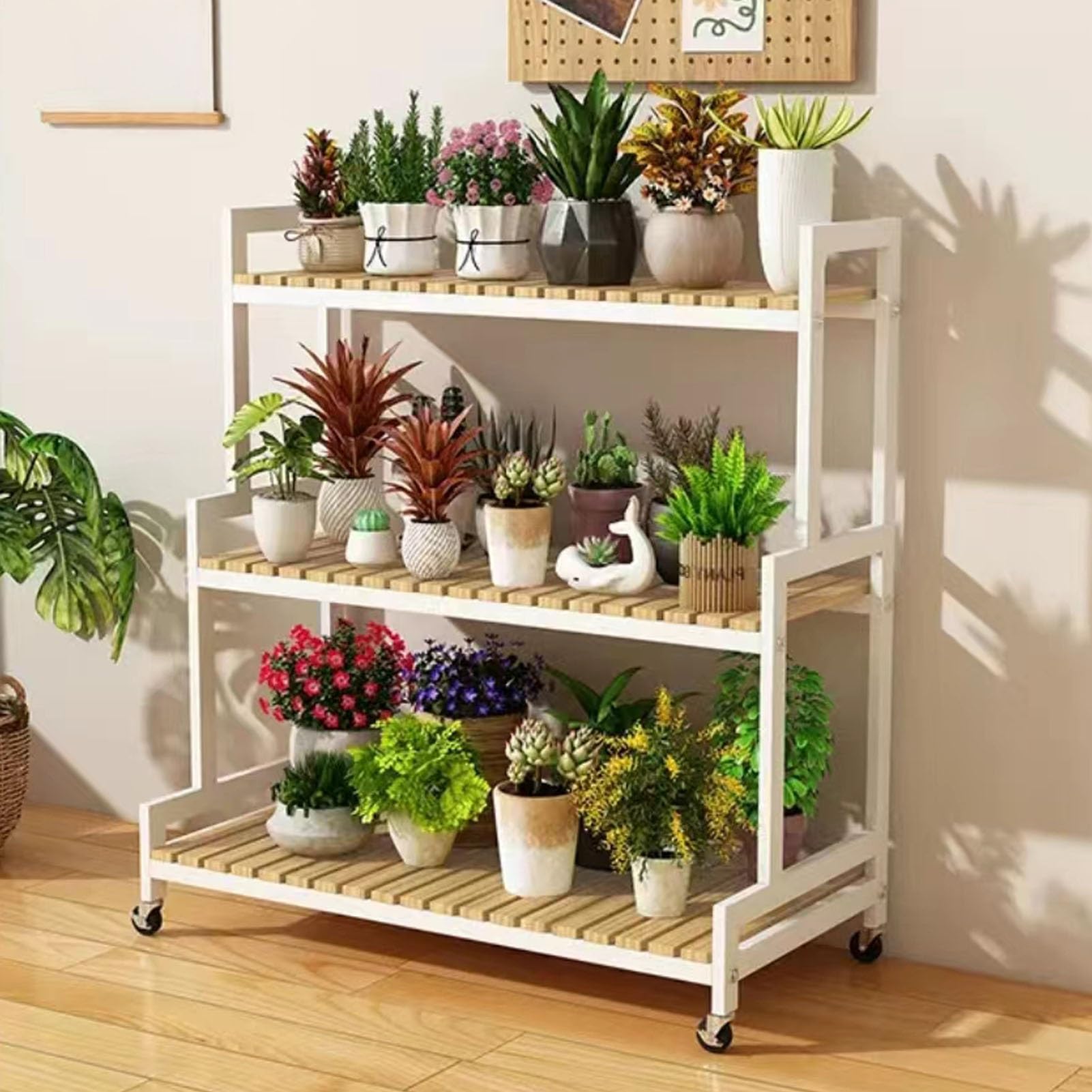 Étagère à fleurs en échelle blanche à 3 étages pour décorer un salon ou une chambre