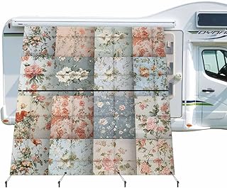 Spring Flowers RV Awning Sun Shade Screen with Zipper 9'x7' Retro Rose P...