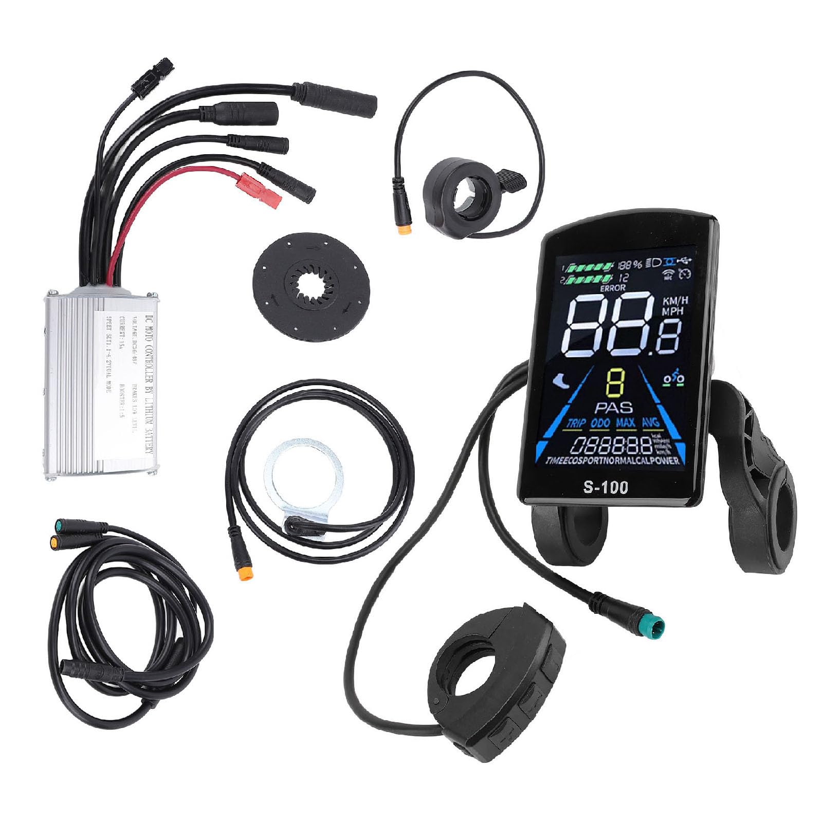 Kit Controller Scooter Elettrico, 36V 48V 250W 350W 15A Controller Motore Onda Sinusoidale con Display LCD S100 a Acceleratore a Pollice a Sensore di Potenza Assistito