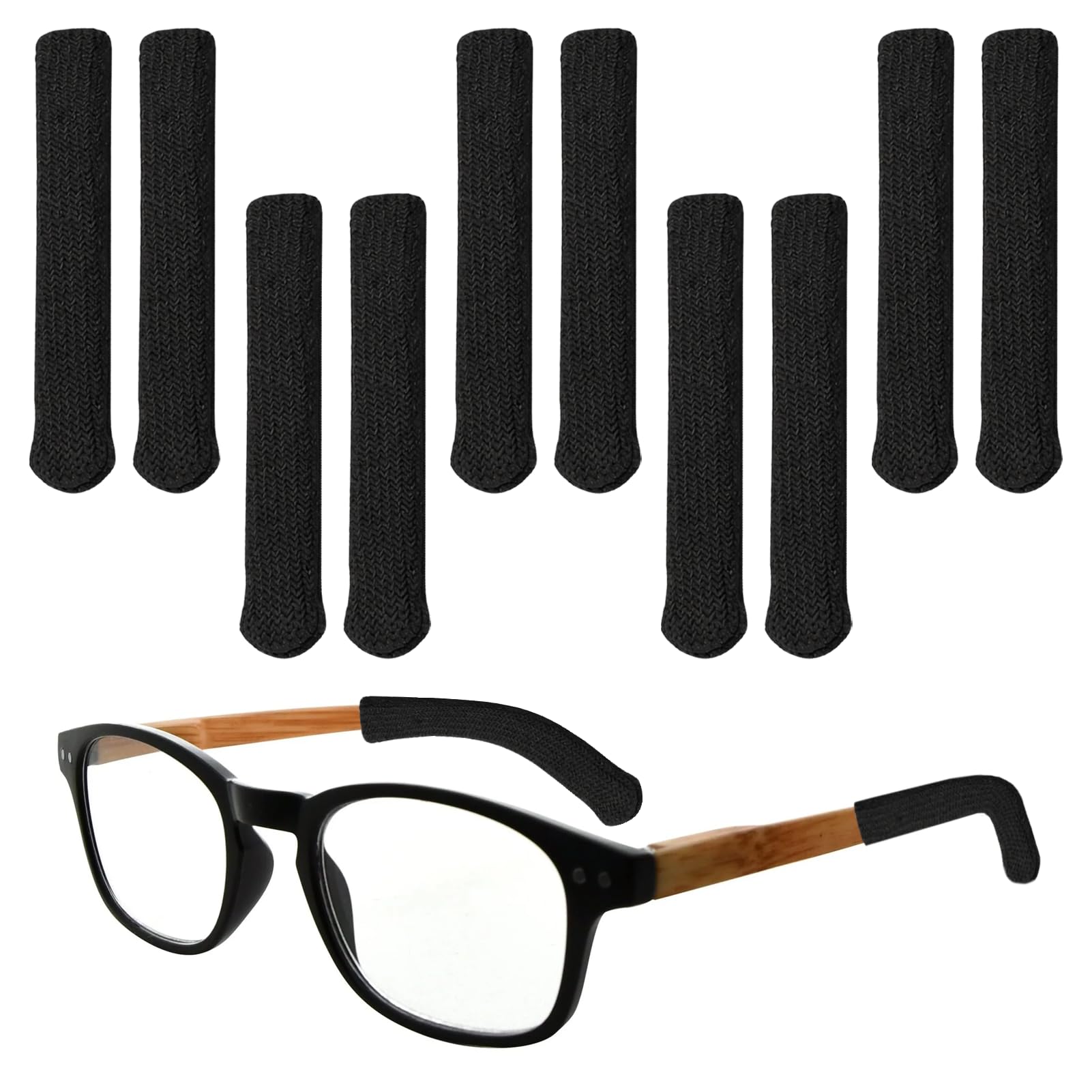 Juego de 10 fundas de algodón para patillas de gafas, cómodas gafas antideslizantes para deporte y uso diario, almohadillas y accesorios transpirables, color negro
