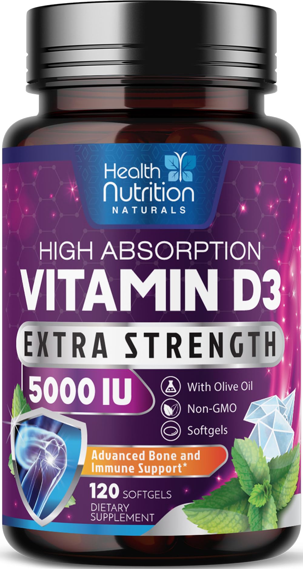 Vitamin D3 Softgels 5000iu (125mcg) - Extra Strength Vitamin D for Bone Health, Teeth, Muscle & Immune Support - High Absorption D3 Supplement - Non-GMO Gluten Free - Bottled in USA - 120 Softgels 120 Count (Pack of 1)