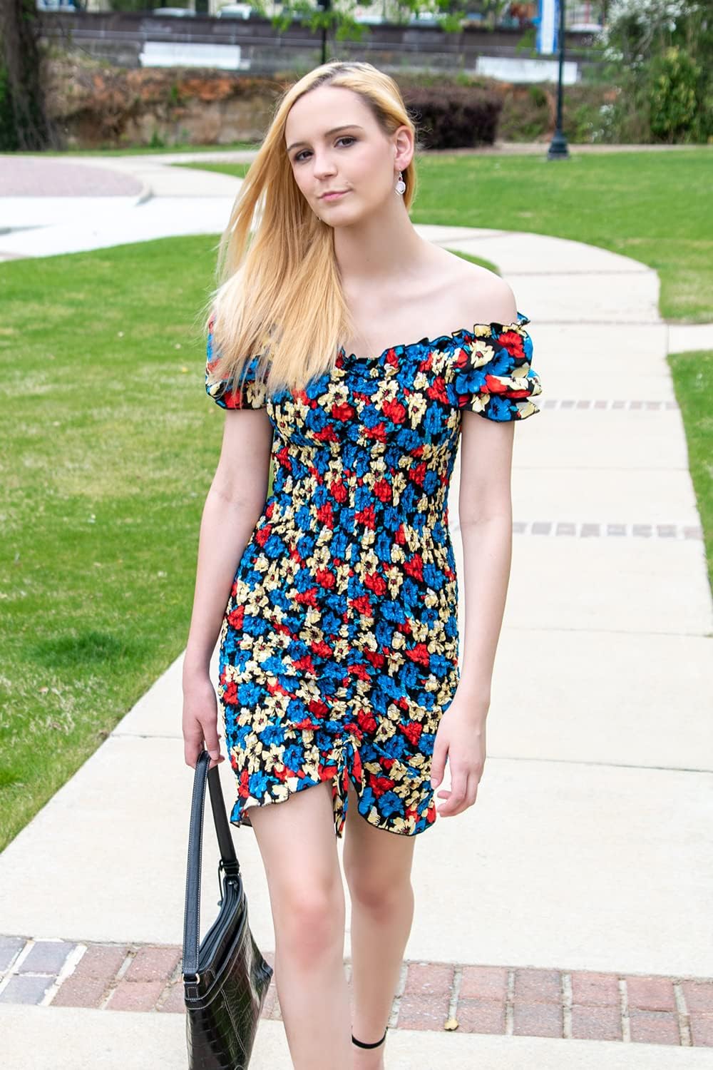 PRETTYGARDEN Women's Summer Off Shoulder Bodycon Dresses Short Sleeve Drawstring Sexy Mini Party Club Smocked Dress - Image 4