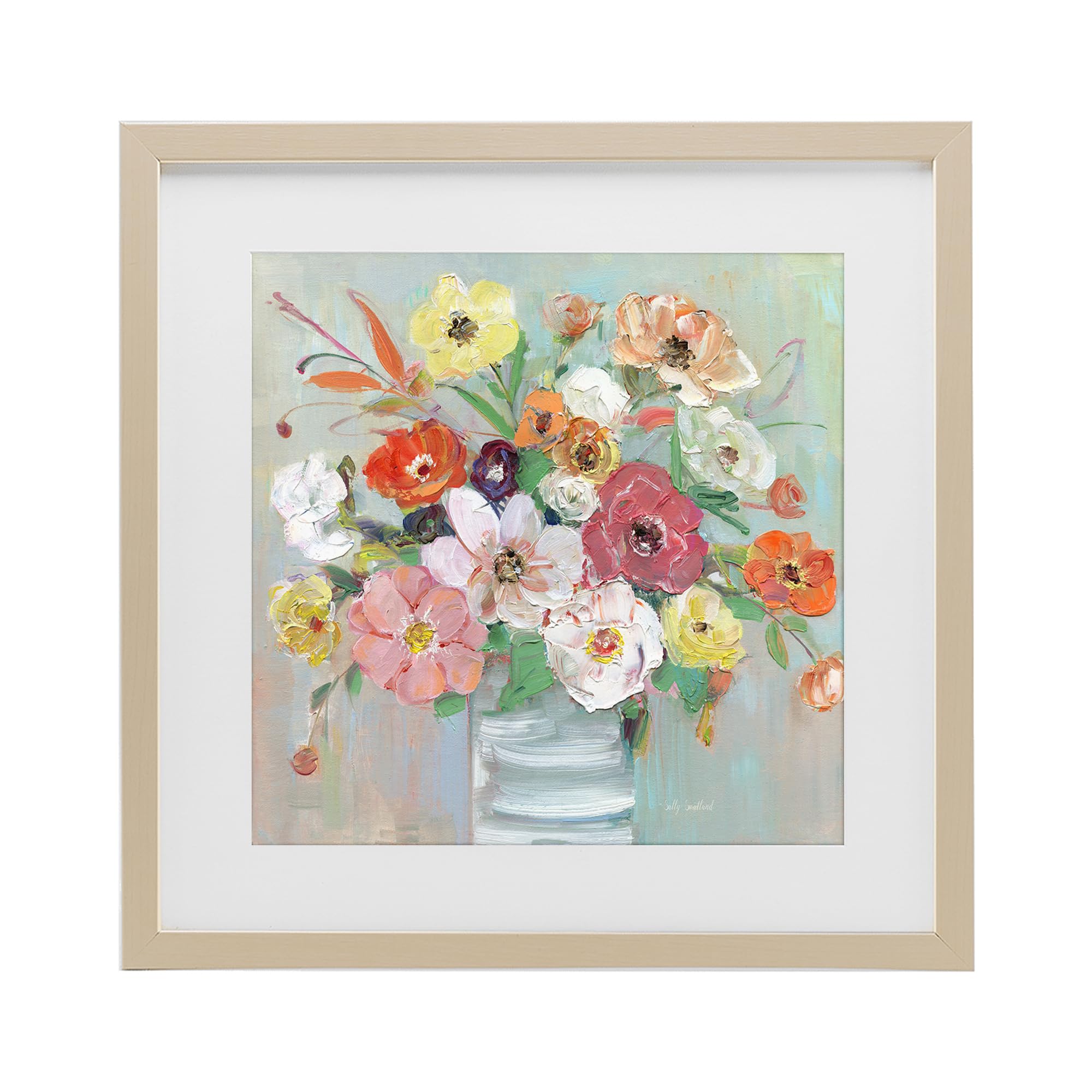 Stupell Industries 'Energetic Blossom Bouquet', Framed Print Under Glass, Brown, 16 x 16 Inches, Easy to Hang and Sturdy, Made in USA, by Sally Swatland
