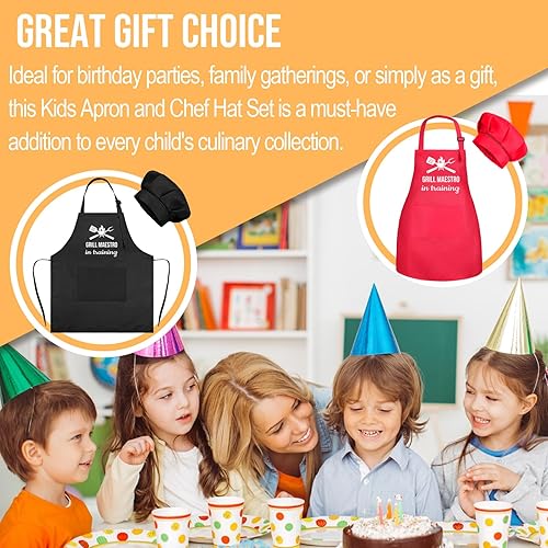 Miniatura 6 de Juego de delantal y sombrero de chef para niños, divertido delantal de entrenamiento con 2 bolsillos para niños y niñas
