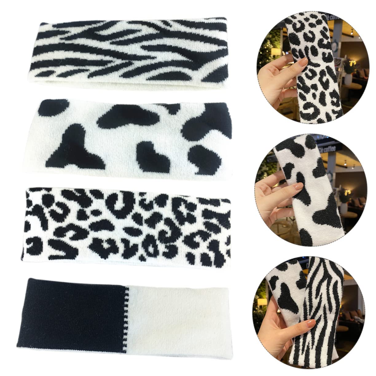 FRCOLOR 3 Juegos 4 Piezas diadema tejida en y diadema facial s de maquillaje de vaca hair band bandana cintas para el pelo de ducha tejido de punto