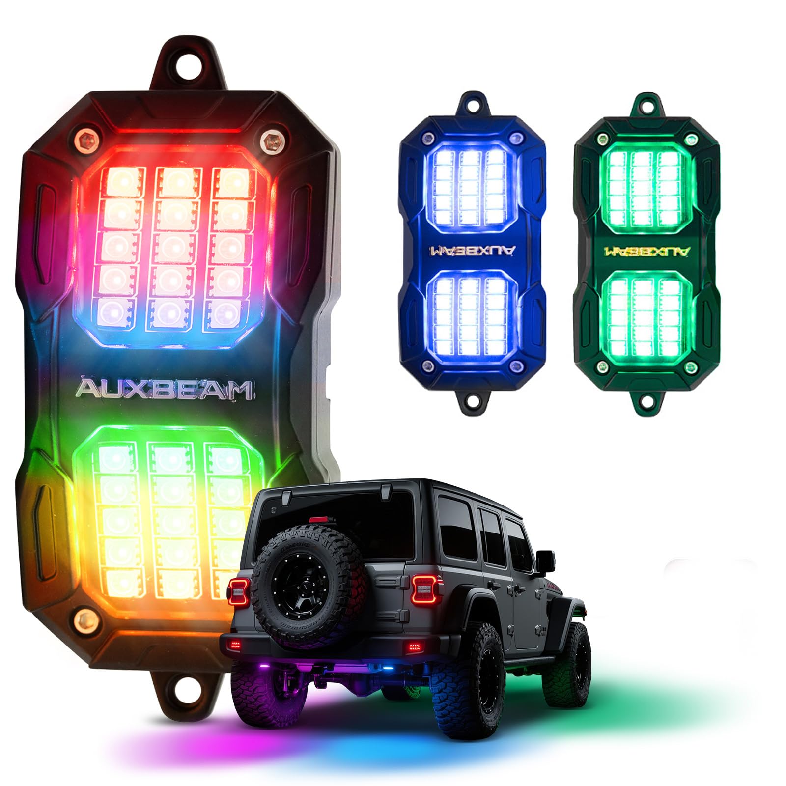 Auxbeam 2-Pod RGB LED Rock Lights for Trucks UTV ATV Boat, (No Controller)