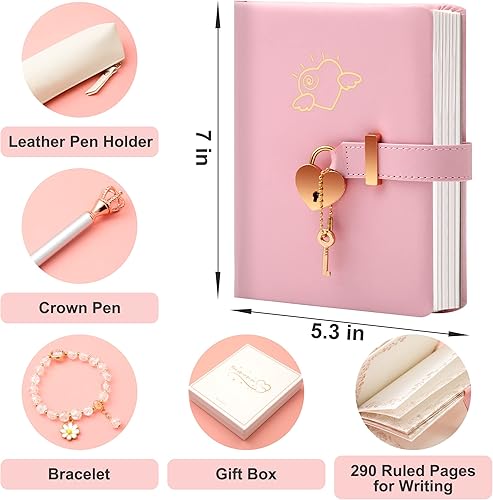 Miniatura 3 de Diario con candado para niñas de 8 a 12 años, diarios infantiles para escribir 296 páginas rayadas, diario con cerradura, juego de cajas incluye