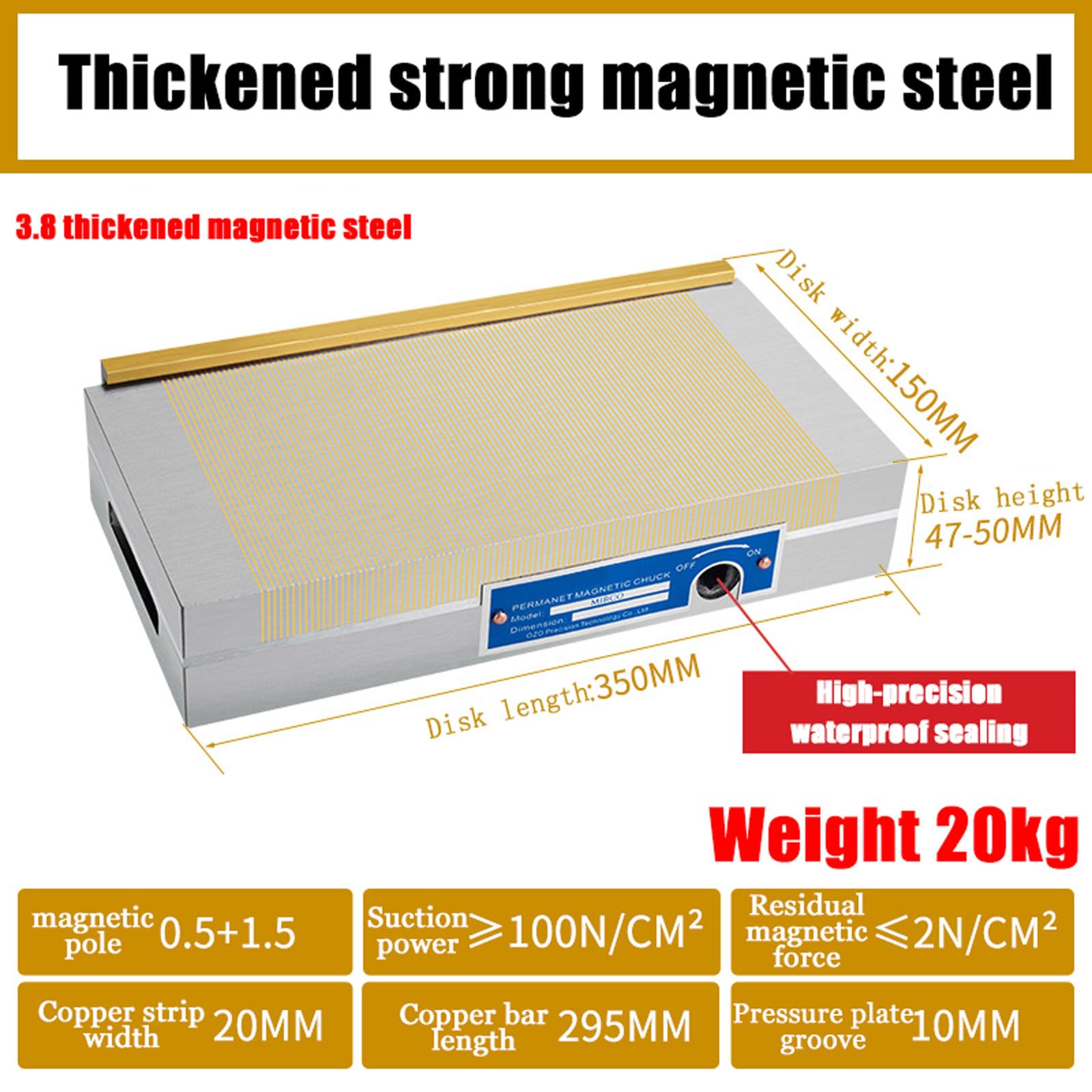 5,9 x 13,7 cienkobiegunowy stały uchwyt magnetyczny, siła ssania ≥ 100 N/cm², biegun magnetyczny 0,5 + 1,5, prostokątny pogrubiony magnetyczny uchwyt stalowy do obróbki szlifierki