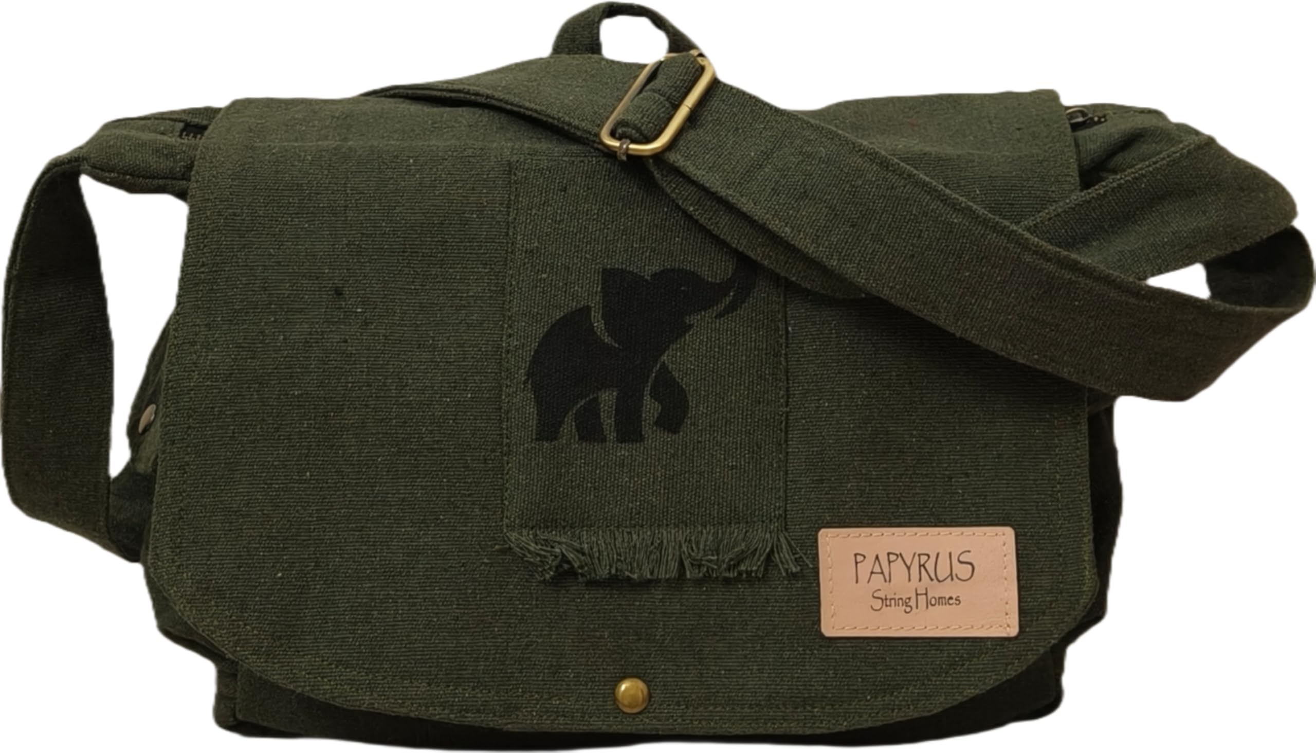 Papyrus Canvas Messenger Sling Bag, Medium Size. Patching with Elephant Design-image-8