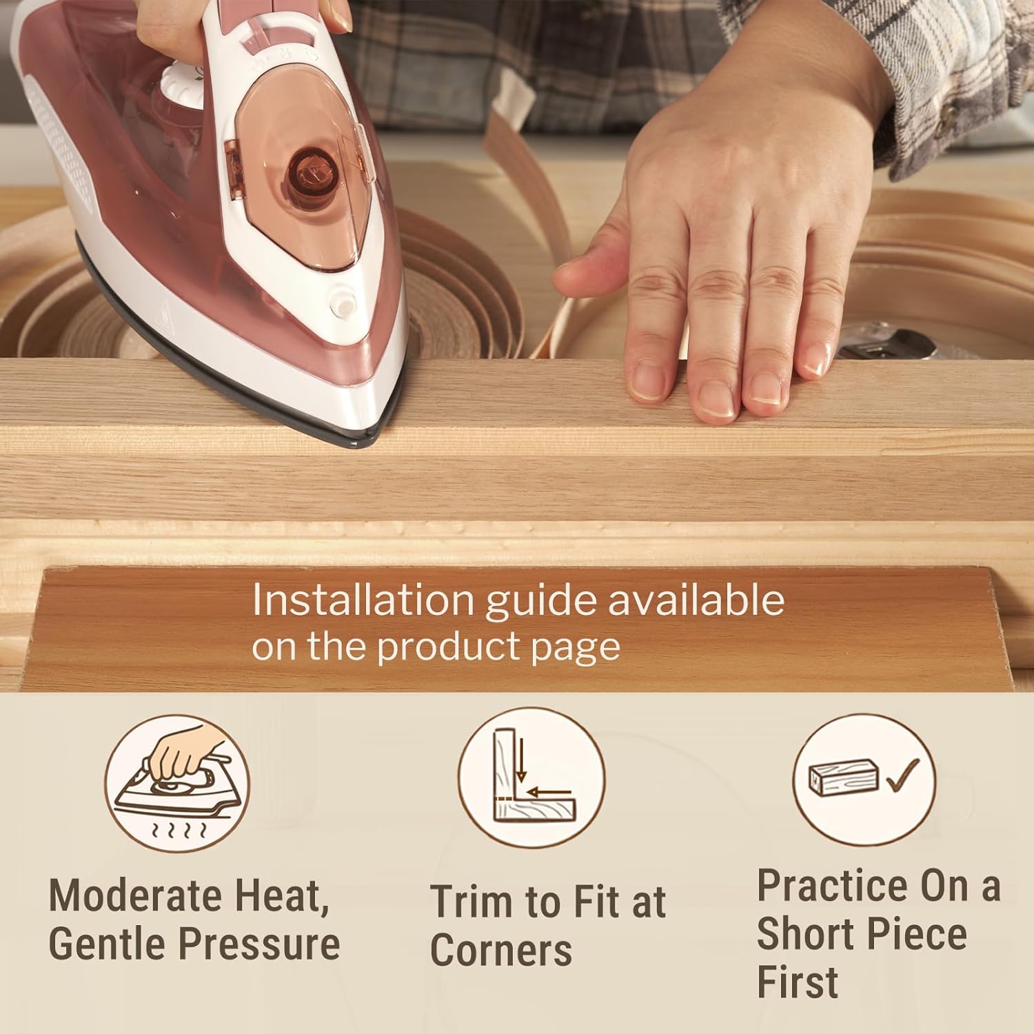 White Oak Edge Banding Veneer Roll – Typically 8 FT or Longer Continuous Segments, 1-1/2 Inch x 25 FT, Pre-Glued Real Wood, Sanded Smooth, Easy Iron-On for Furniture & Large DIY Projects