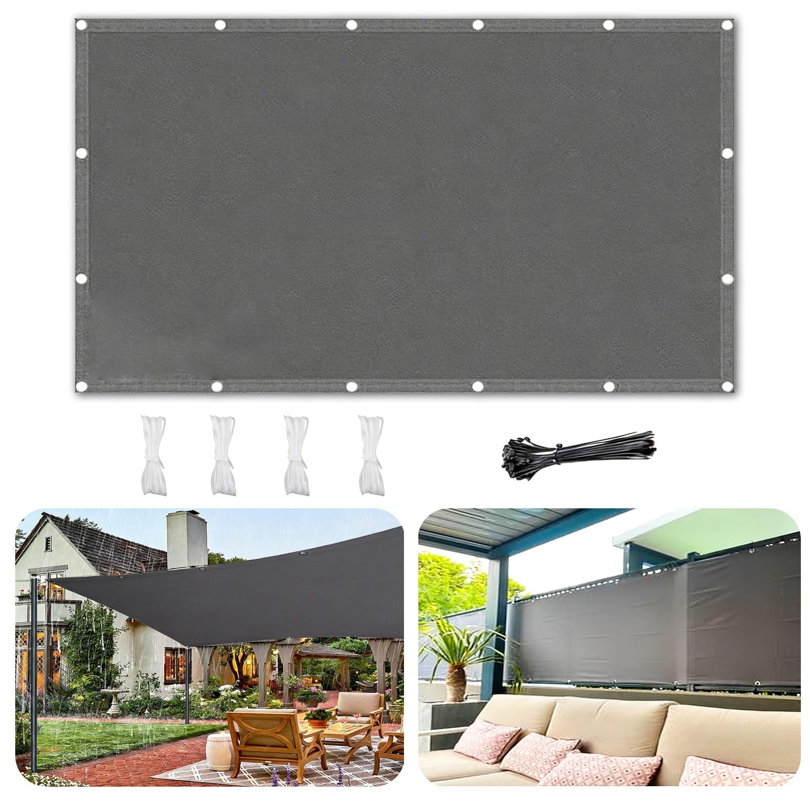 Voile d'ombrage rectangulaire 2x6,5m bâche étanche à œillets pour jardin