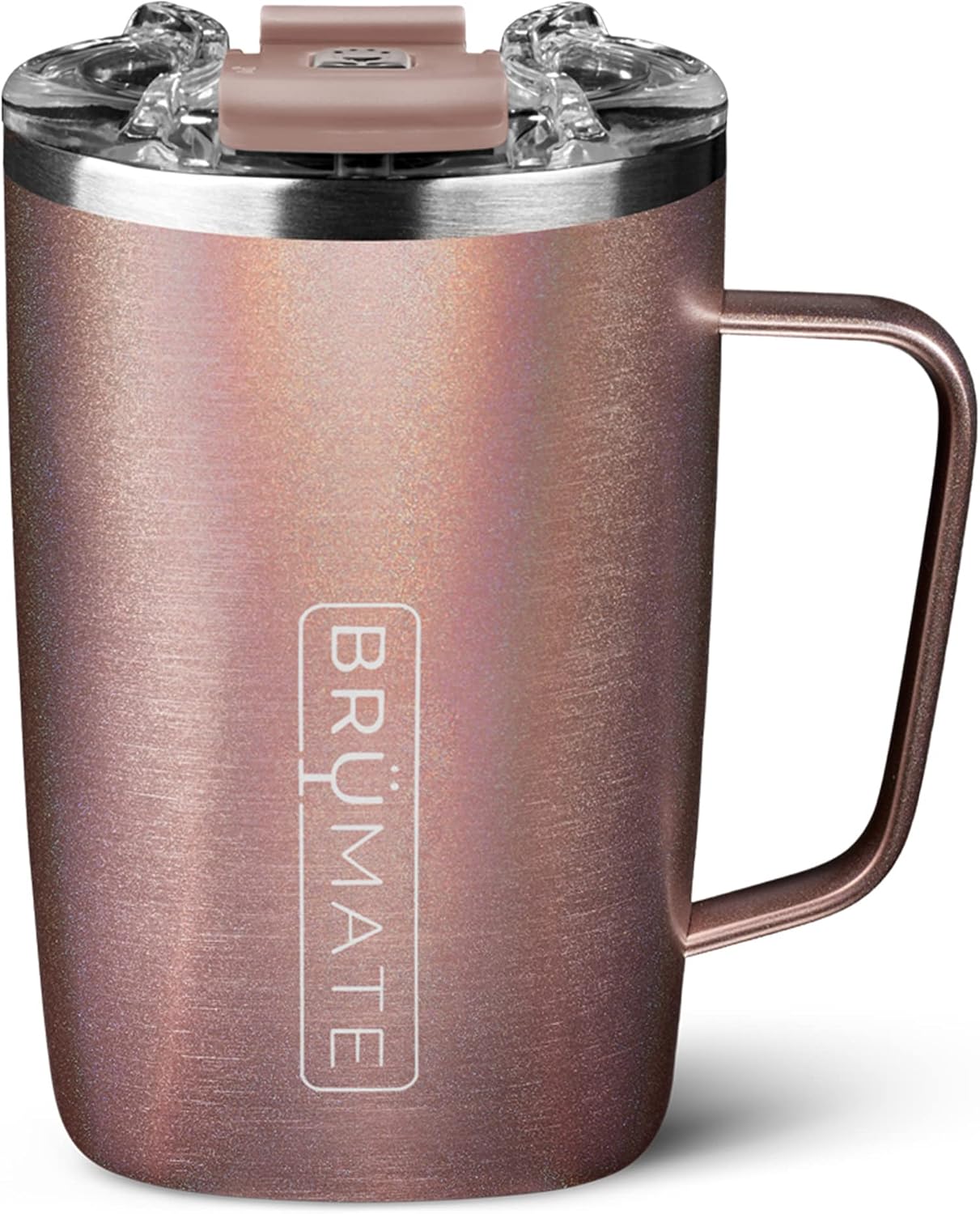 BrüMate Toddy - 16oz 100% Leak Proof Insulated Coffee Mug with Handle & Lid - Stainless Steel Coffee Travel Mug - Double Walled Coffee Cup (Glitter Rose Gold)