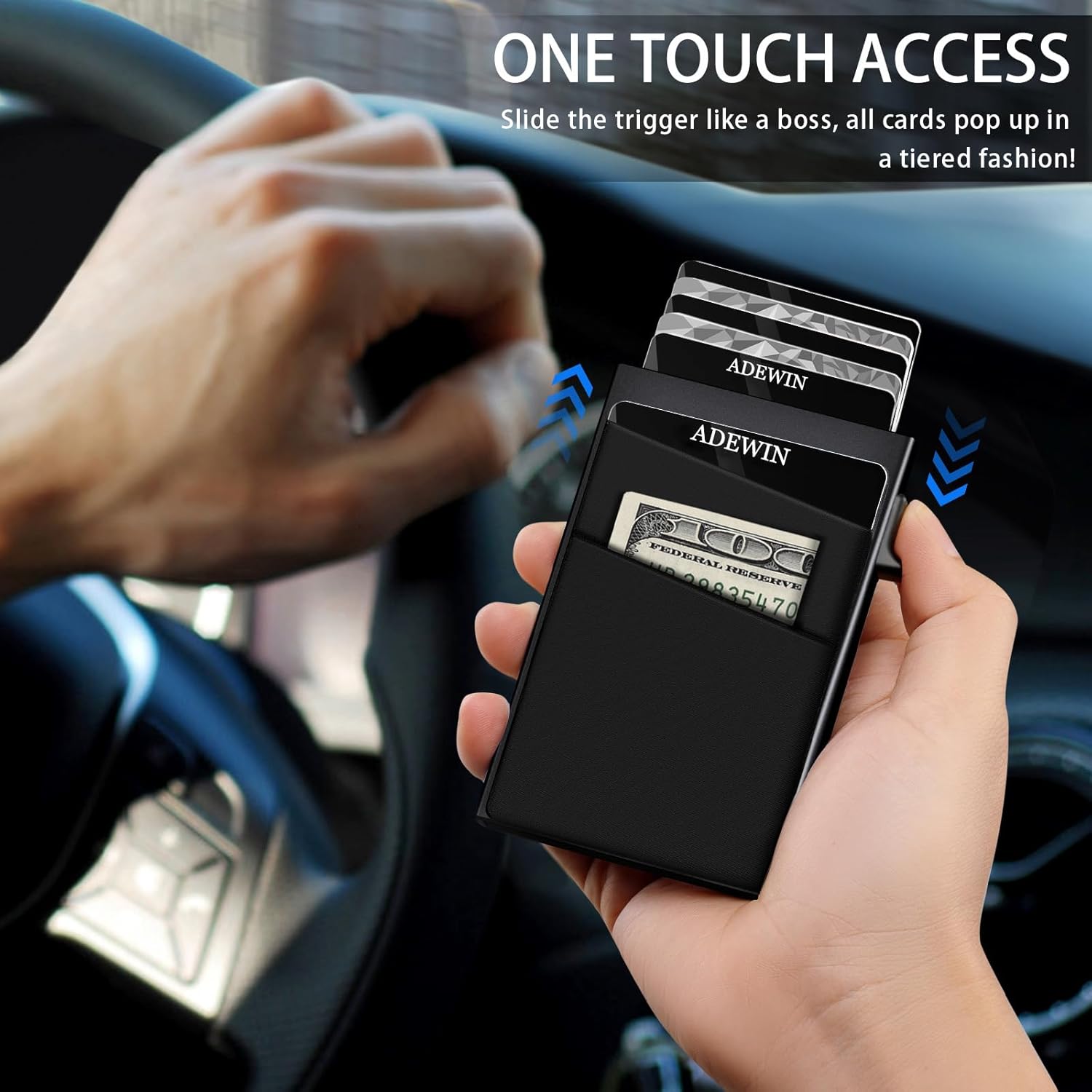 Wallet for Men Slim Aluminum Card Holder Wallet, RFID Blocking Minimalist Pop-Up Wallet, Compact Front Pocket Metal Business Card Case with Money Pocket, Gifts for Men - Image 2