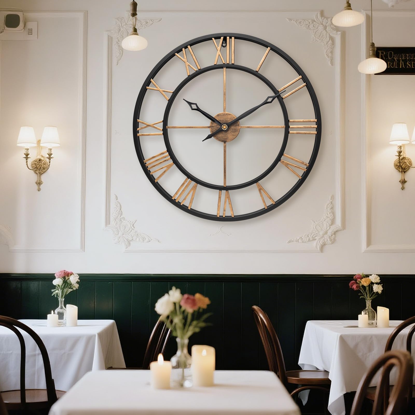 Große Wanduhr XXL 60 cm aus Metall in Gold, Vintage, Lautlos | Wanduhr Große Modern mit Römischen Ziffern, ohne Tickgeräusche, für Wohnzimmer, Küche und Büro, Ideal als Einzugsgeschenk