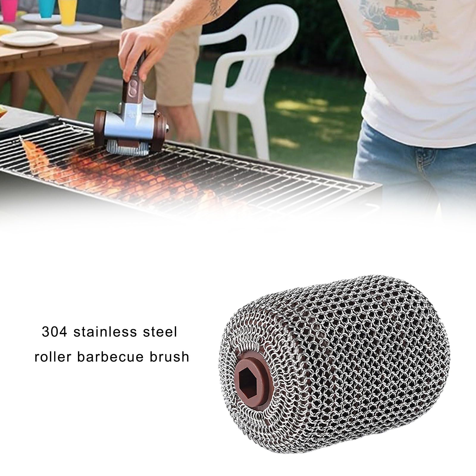 Spazzola per barbecue con testa a tamburo in acciaio inox 304 per un