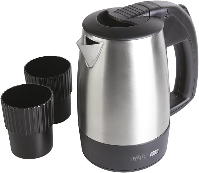 WAHL ZX946 Travel Kettle with Cups, Portable Kettles, 0.5 Litre Small Kettle, Stainless Steel/Black, 18.0 cm*11.0 cm*17.0 cm