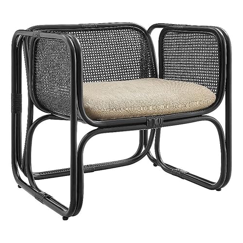 Ellis Natural Rattan Accent Armchair in Black – Curved Low