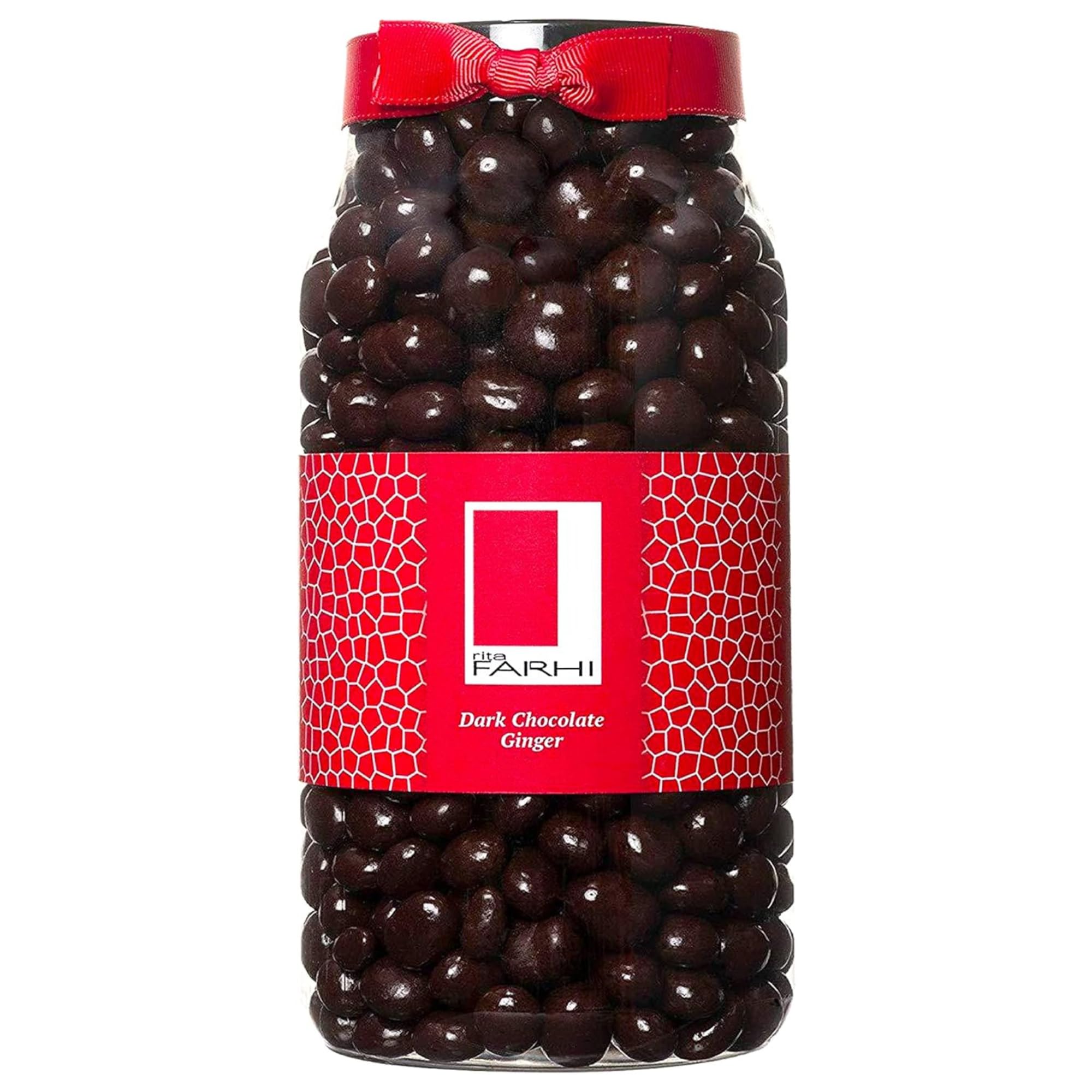 Rita Farhi Dark Chocolate Covered Ginger Luxury Gift Jar 850g – Belgian Chocolate Coated Crystallised Stem Ginger, Vegan, Palm Oil Free Recipe